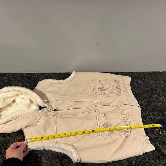 Vintage Y2K Gap Faux Fur Lined Hoodie Vest Cream Beige Womens Medium - Picture 9 of 11